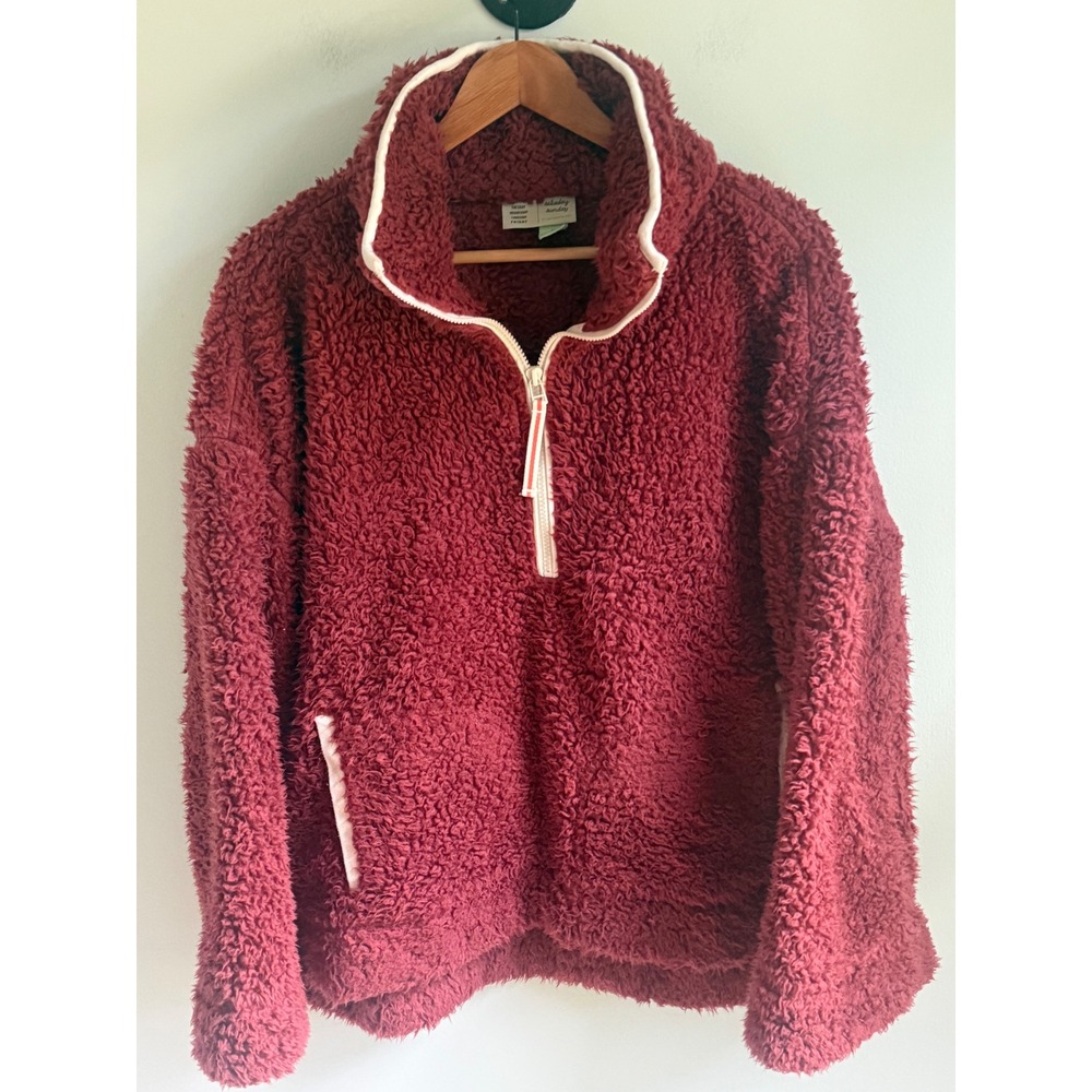 Saturday Sunday Anthropologie Sherpa Fleece Quarter Zip Pullover Burgundy XS